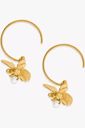 Alex Monroe 22ct Vermeil Flying Bee Freshwater Pearl Hoop Earrings