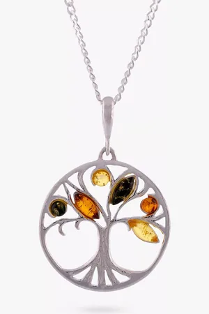 Be-Jewelled Amber Round Tree Pendant Necklace