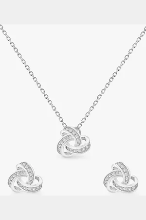 IBB Sterling Cubic Zirconia Knot Earrings & Necklace Gift Set