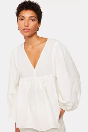 Whistles Gloria Puff Sleeve Linen Blend Blouse