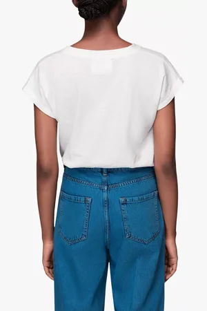 Whistles Willa Organic Cotton V-Neck Cap Sleeve T-Shirt