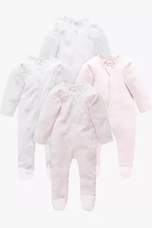 Purebaby Organic Cotton Essential Zip Front Growsuit, Pack of 4