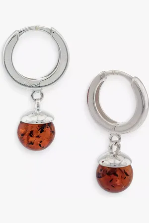Be-Jewelled Baltic Cognac Amber Drop Huggie Hoop Earrings