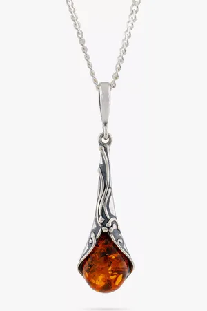 Be-Jewelled Baltic Amber Art Nouveau Drop Pendant Necklace