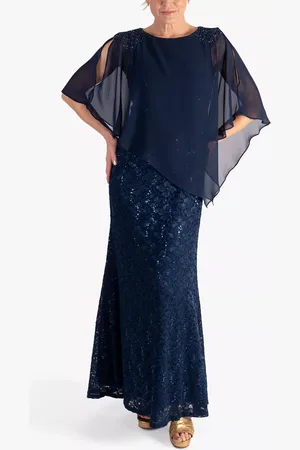 Chesca Sequin Lace Cape Maxi Dress