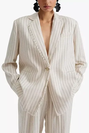 By Malina Ariana Linen Pinstripe Blazer