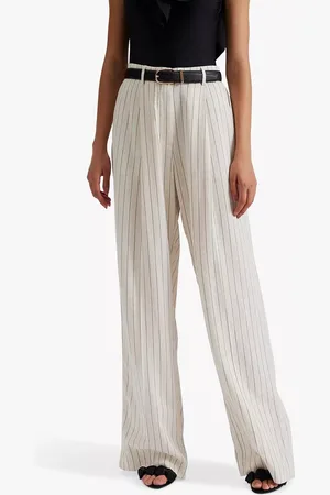 By Malina Carlotta Pinstripe Wide Leg Linen Trousers