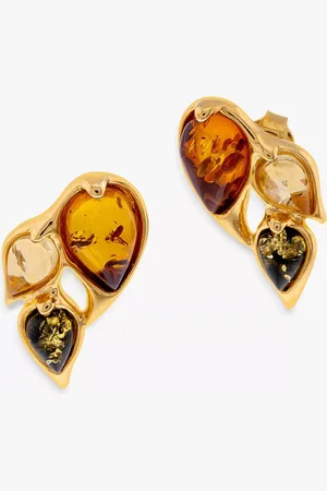 Be-Jewelled Baltic Amber Leaf Stud Earrings