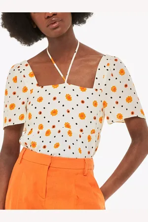 Whistles Flower and Spot Diamond Tie Detail Top