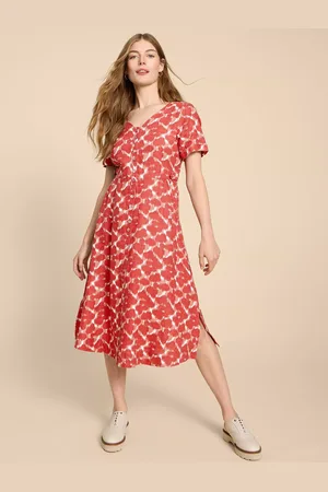 White Stuff Ivy Abstract Print Linen Midi Dress