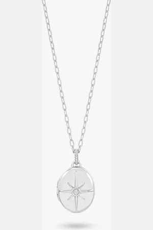 Dower & Hall Diamond Starburst Oval Locket on Textured Milli-Grain Chain