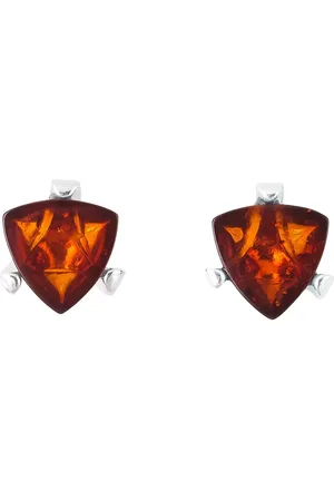 Be-Jewelled Sterling Silver Cognac Baltic Triangular Stud Earrings