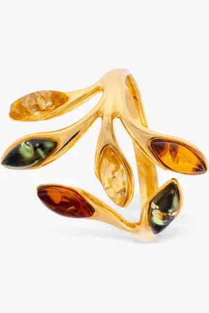 Be-Jewelled Baltic Amber Leaf Adjustable Cocktail Ring