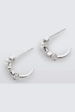 Lido Mixed Shape Cubic Zirconia and Freshwater Pearl Demi-Hoop Earrings