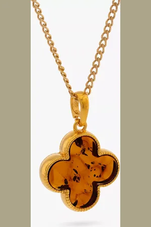 Be-Jewelled Baltic Cognac Amber Clover Pendant Necklace