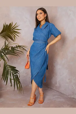 Chi Chi London Denim Wrap Midi Dress