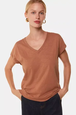 Whistles Willa Organic Cotton V-Neck Cap Sleeve T-Shirt