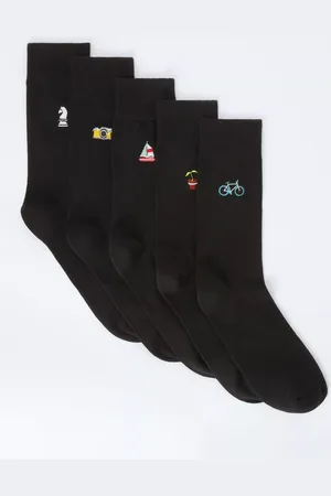 John Lewis Embroidered Hobbies Socks, Pack of 5, Black/Multi