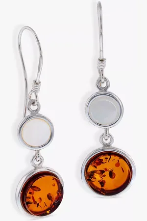 Be-Jewelled Round Mother of Pearl and Amber Drop Earrings