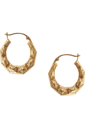 L & T Heirlooms Pre-Loved 9ct Creole Patterned Hoop Earrings, Gold