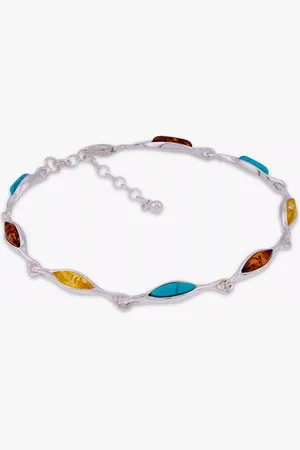 Be-Jewelled Turquoise & Amber Marquise Chain Bracelet, Silver /Multi