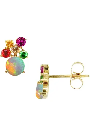 London Road 9ct Yellow Gold Diamond and Gemstones Bloomsbury Harlequin Stud Earrings
