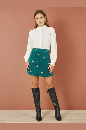 Yumi Fox Embroidered Corduroy Mini Skirt