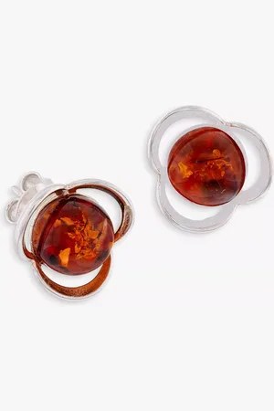 Be-Jewelled Baltic Amber Flower Stud Earrings