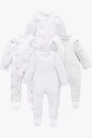 Purebaby Organic Cotton Essential Zip Front Growsuit, Pack of 4