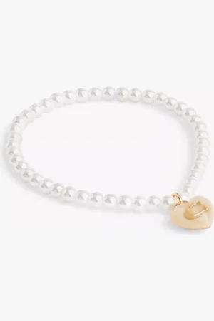 Coach Sculpted C Heart Charm Faux Pearl Bracelet