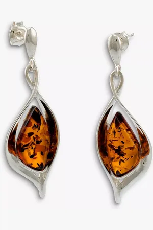 Be-Jewelled Sterling Silver Baltic Drop Earrings, Silver/Cognac