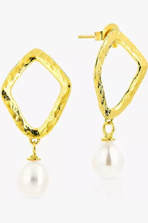 Claudia Bradby Hammered Rhombus Freshwater Pearl Drop Earrings