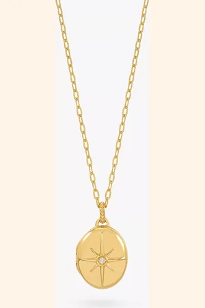 Dower & Hall Diamond Starburst Oval Locket on Textured Milli-Grain Chain