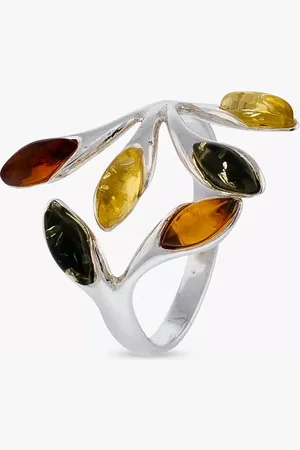Be-Jewelled Baltic Amber Leaf Adjustable Cocktail Ring
