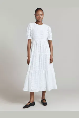 Celeste Embroidered Tiered Cotton Midi Dress Clothing