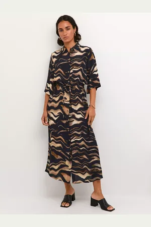 Kaffe Laila Tiger Print Maxi Dress, Black/Brown