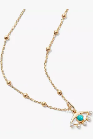Daisy London Evil Eye Turquoise & Pearl Pendant Necklace
