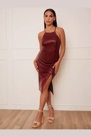 Chi Chi London Petite Faux Leather Halterneck Bodycon Dress