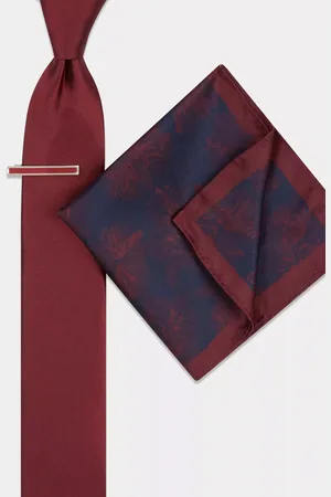 Moss Plain Tie With Bar & Pocket Square Set