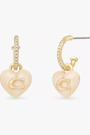 Coach Heart Drop Huggie Hoop Earrings