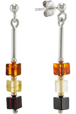 Be-Jewelled Sterling Silver Tricolour Amber Cube Drop Earrings