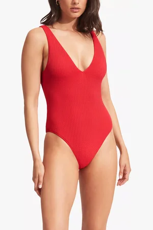 Seafolly Sea Dive Deep V-Neck One Piece Swimsuit