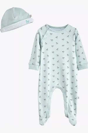 The Little Tailor Baby Cotton Rocking Horse Sleepsuit & Hat Set