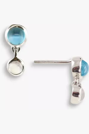 London Road 9ct White Gold Double Stone Drop Stud Earrings