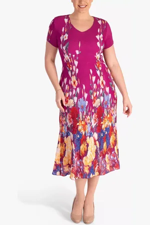 Chesca Floral Border Print Pleated Midi Dress