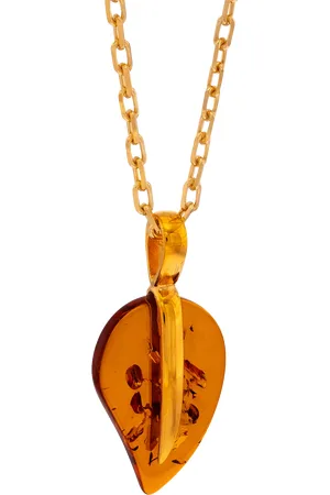 Be-Jewelled Baltic Amber Leaf Pendant Necklace