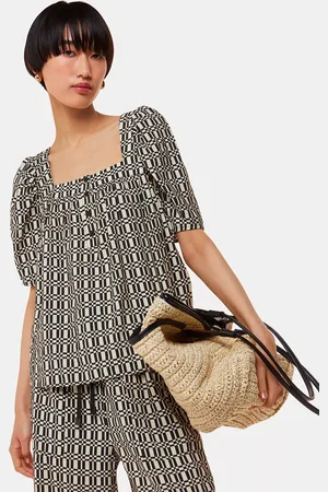 Whistles Link Check Square Neck Blouse