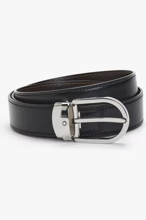 Montblanc Reversible Leather Belt With Palladium Horseshoe Buckle, /Brown