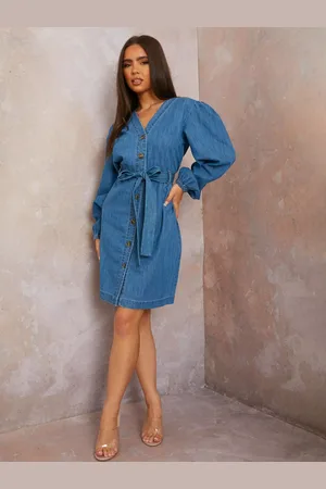 Chi Chi London Long Sleeve Denim Shirt Dress