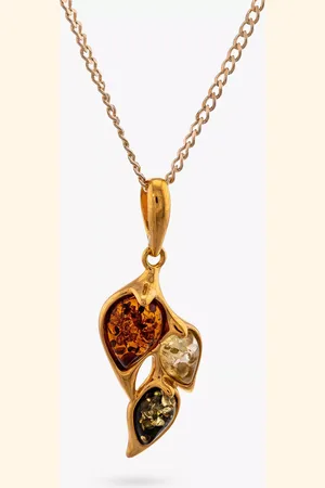 Be-Jewelled Amber Leaf Pendant Necklace